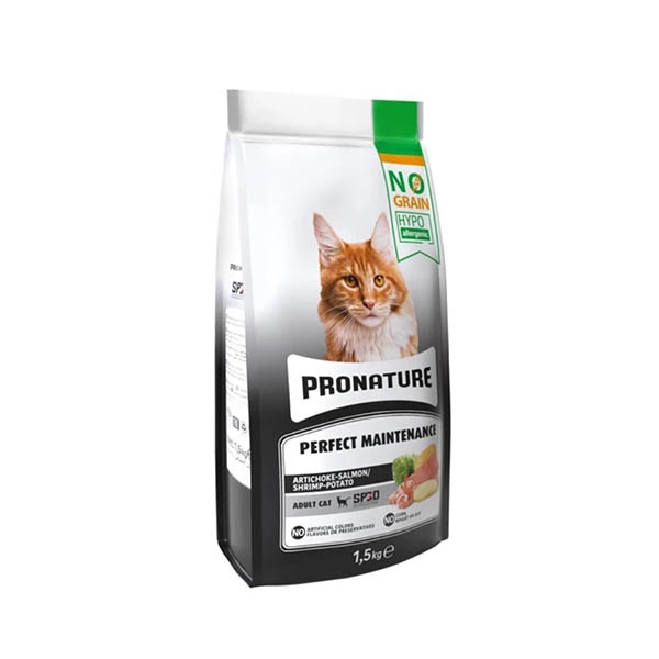 Pronature Tahılsız Yetişkin Kuru Kedi Maması (Perfect Maintenance) Karidesli Somonlu & Patatesli ve Enginarlı 1.5 kg - 1