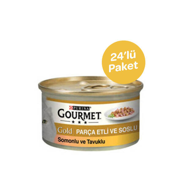 Gourmet Gold Parça Etli Somonlu ve Tavuklu Yaş Kedi Maması 85 GR * 24 ADET - 1