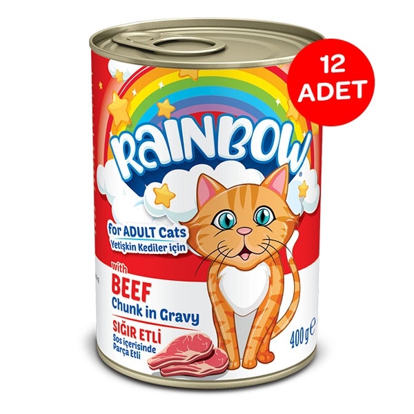Rainbow Sığır Etli Parça Yetişkin Kedi Yaş Maması 400gr X 12 Adet - 1