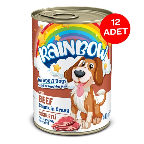 Rainbow Sığır Etli Parça Yetişkin Köpek Yaş Maması 400gr X 12 Adet - 1