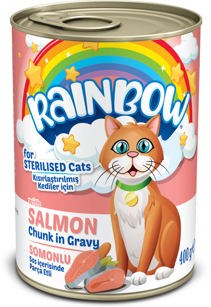 Rainbow Somonlu Parça Etli Kısırlaştırılmış Yetişkin Kedi Yaş Maması 400gr - 1