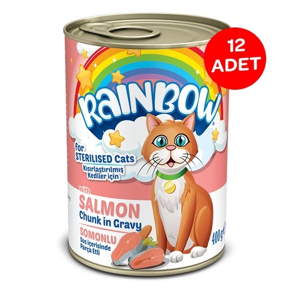 Rainbow Somonlu Parça Etli Kısırlaştırılmış Yetişkin Kedi Konservesi 400gr X 12 Adet - 1