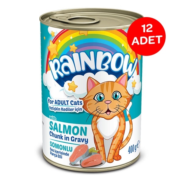 Rainbow Somonlu Parça Etli Yetişkin Kedi Yaş Maması 400gr X 12 Adet - 1