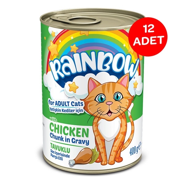 Rainbow Tavuklu Parça Etli Yetişkin Kedi Yaş Maması 400gr X 12 Adet - 1