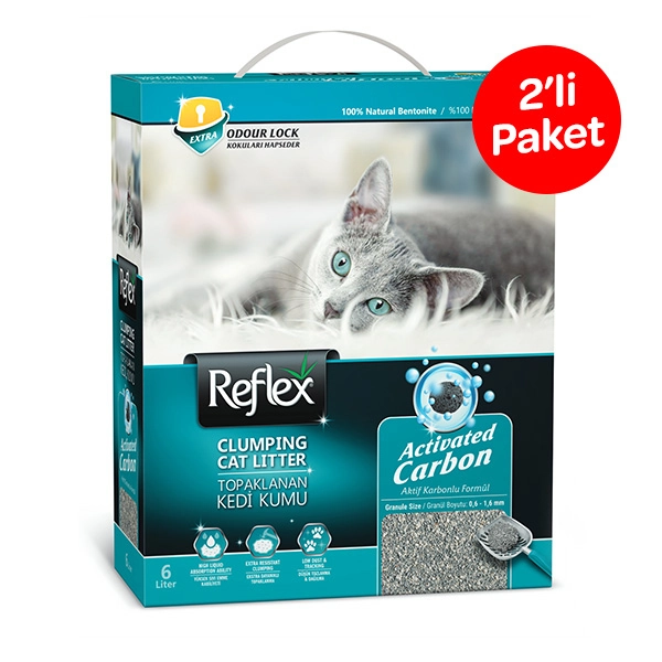 Reflex Aktif Karbonlu Topaklanan Kedi Kumu 6 LT x 2 Adet - 1