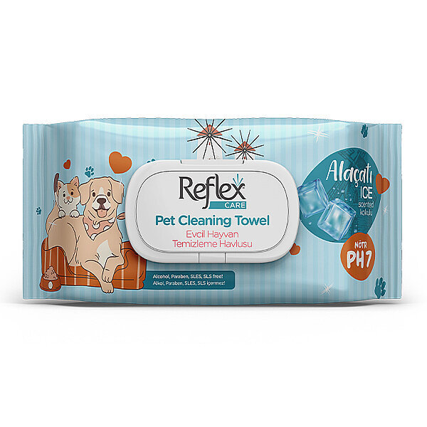 Reflex Care Alaçatı Ice Kokulu Kedi ve Köpek Temizleme Havlusu (50'li)