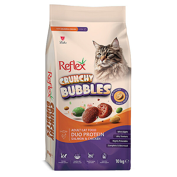 Reflex Crunchy Bubble Duo Protein Somonlu ve Tavuklu Yetişkin Kedi Maması 10 kg