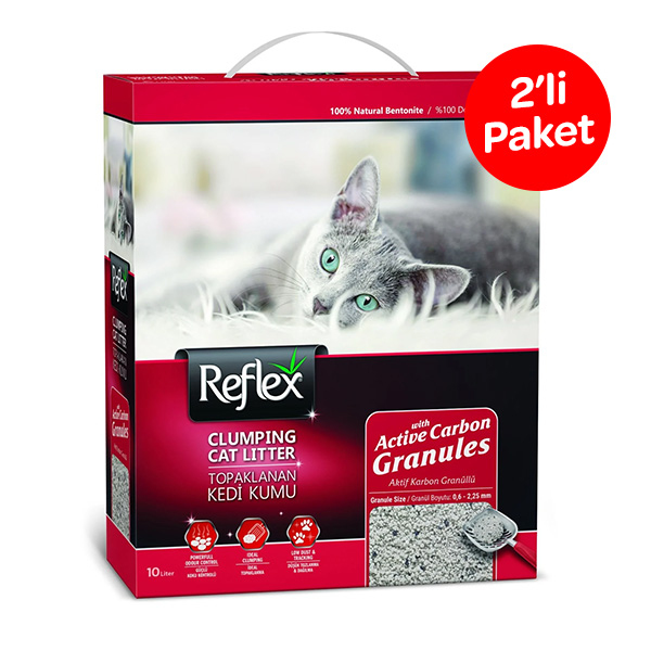 Reflex Aktif Karbon Granüllü Topaklanan Kedi Kumu 10 L (2 Adet) - 1