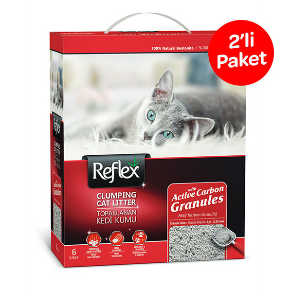 Reflex Aktif Karbon Granüllü Topaklanan Kedi Kumu 6 L (2 Adet) - 1