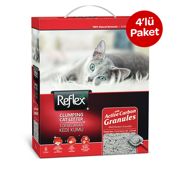 Reflex Aktif Karbon Granüllü Topaklanan Kedi Kumu 6 L (4 Adet) - 1