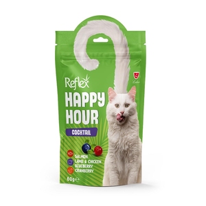 Reflex Happy Hour Cocktail Somonlu, Kuzulu, Tavuklu ve Yaban Mersinli Kedi Ödül Maması 60 g