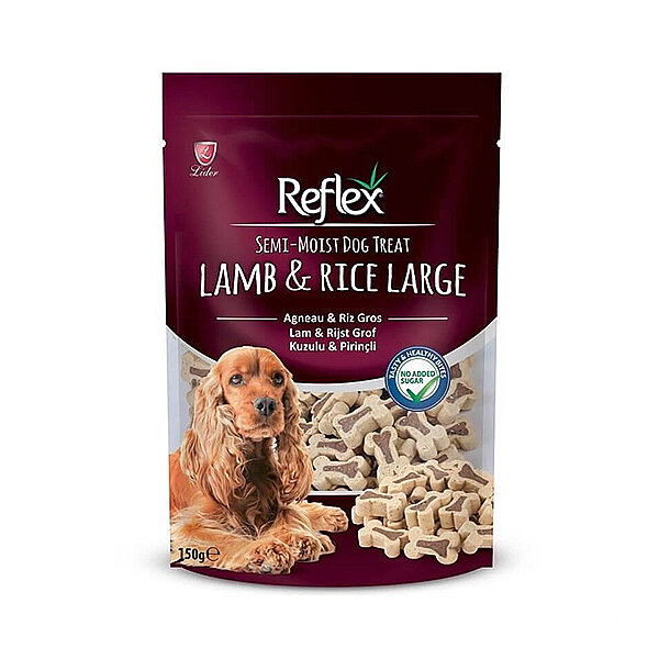 Reflex Kuzulu ve Pirinçli Büyük Parçalı Yarı Yumuşak Köpek Ödül Maması 150 g