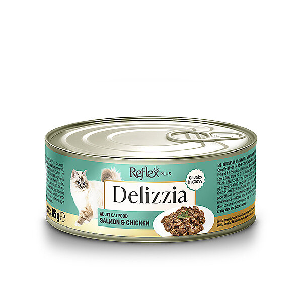 Reflex Plus Delizzia Sos İçinde Somonlu ve Tavuklu Parça Etli Yetişkin Kedi Yaş Maması 85 g - 1