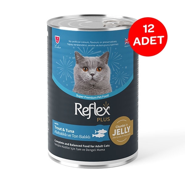Reflex Plus Jöle İçinde Et Parçacıklı Alabalıklı ve Ton Balıklı Yetişkin Kedi Maması 400 Gr X 12 Adet - 1