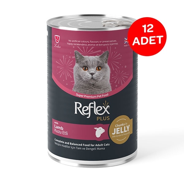 Reflex Plus Jöle İçinde Et Parçacıklı Kuzu Etli Yetişkin Kedi Yaş Maması 400 g (12 Adet) - 1