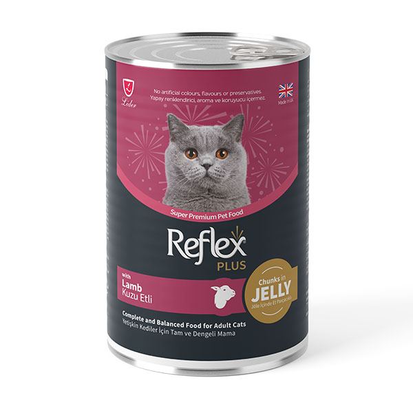 Reflex Plus Jöle İçinde Et Parçacıklı Kuzu Etli Yetişkin Kedi Yaş Maması 400 g - 1