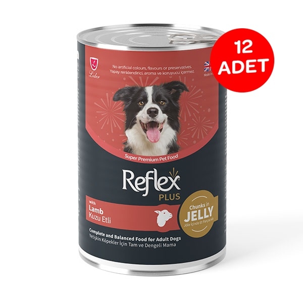 Reflex Plus Jöle İçinde Et Parçacıklı Kuzu Etli Yetişkin Köpek Yaş Maması 400 g (12 Adet) - 1