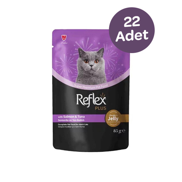 Reflex Plus Jöle İçinde Et Parçacıklı Somonlu ve Ton Balıklı Yetişkin Kedi Yaş Maması 85 g (22 Adet) - 1