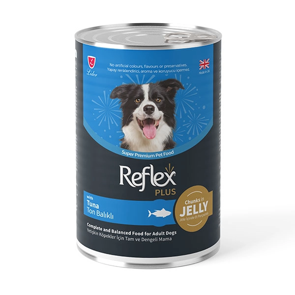 Reflex Plus jöle içinde et parçacıklı ton balıklı yetişkin köpek maması 400 gr - 1