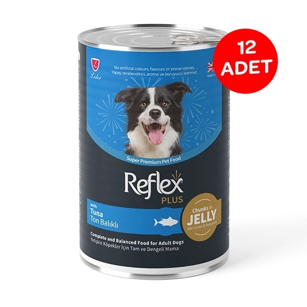 Reflex Plus Jöle İçinde Et Parçacıklı Ton Balıklı Yetişkin Köpek Maması 400 gr X 12 Adet - 1