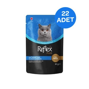 Reflex Plus Jöle İçinde Parça Ton Balıklı ve Alabalıklı Yetişkin Kedi Konservesi 85 Gr x 22 Adet