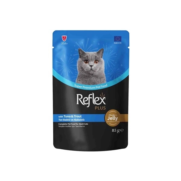 Reflex Plus Jöle İçinde Parça Ton Balıklı ve Alabalıklı Yetişkin Kedi Konservesi 85gr - 2