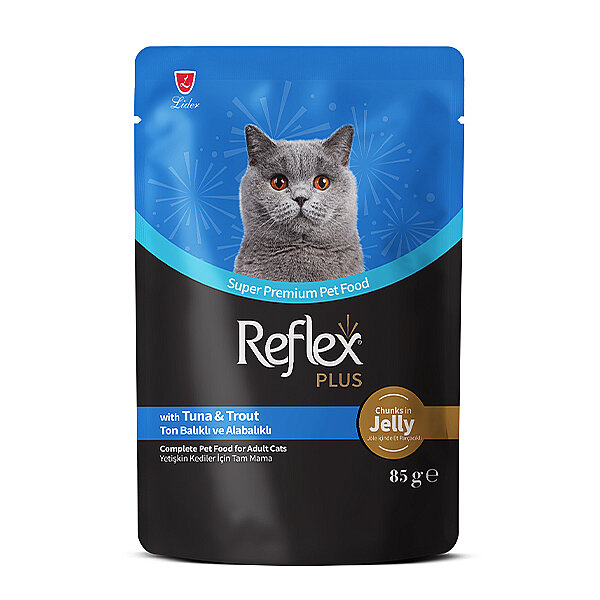 Reflex Plus Jöle İçinde Parça Ton Balıklı ve Alabalıklı Yetişkin Kedi Yaş Maması 85 g - 1