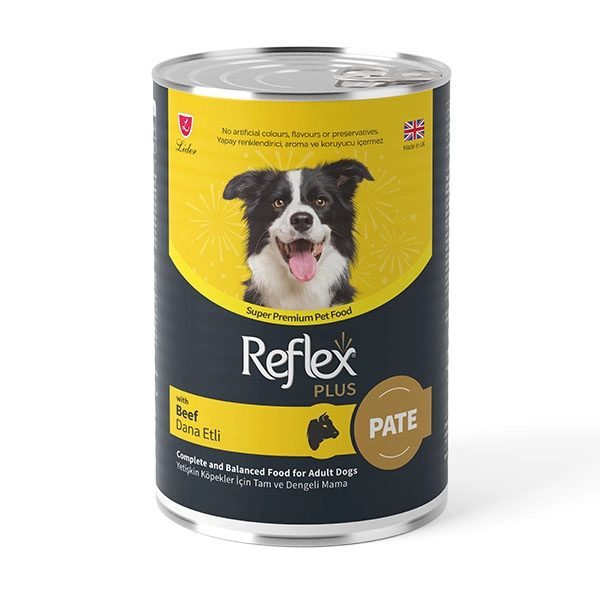 Reflex Plus pate içinde et parçacıklı dana etli yetişkin köpek maması 395 gr - 1