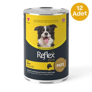 Reflex Plus pate içinde et parçacıklı dana etli yetişkin köpek maması 395 gr x 12