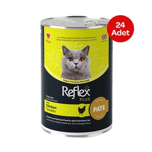 Reflex Plus pate içinde et parçacıklı tavuklu kısırlaştırılmış kedi maması 395 gr X 24 Adet