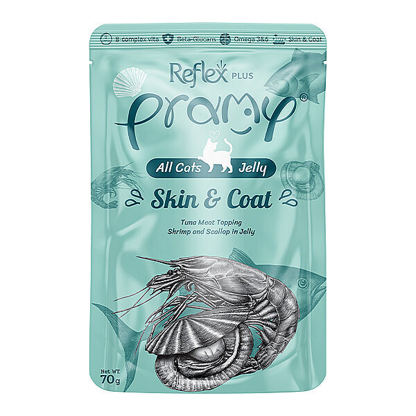 Reflex Plus Pramy Skin & Coat Jöle İçinde Karidesli Deniz Taraklı ve Ton Balıklı Kedi Yaş Maması 70 g