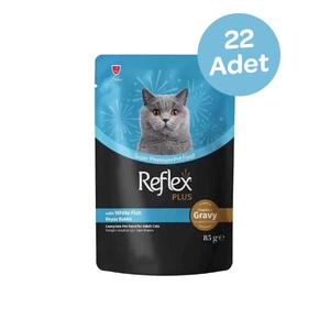 Reflex Plus Sos İçinde Et Parçacıklı Beyaz Balıklı Yetişkin Kedi Konservesi 85 gr x 22 Adet