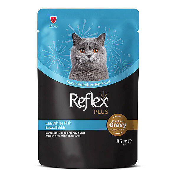 Reflex Plus Sos İçinde Et Parçacıklı Beyaz Balıklı Yetişkin Kedi Yaş Maması 85 g