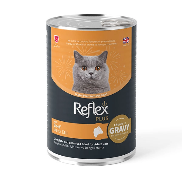 Reflex Plus sos içinde et parçacıklı dana etli yetişkin kedi maması 400 gr - 1
