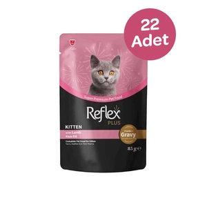 Reflex Plus Sos İçinde Et Parçacıklı Kuzu Etli Yavru Kedi Konservesi 85 gr x 22 Adet
