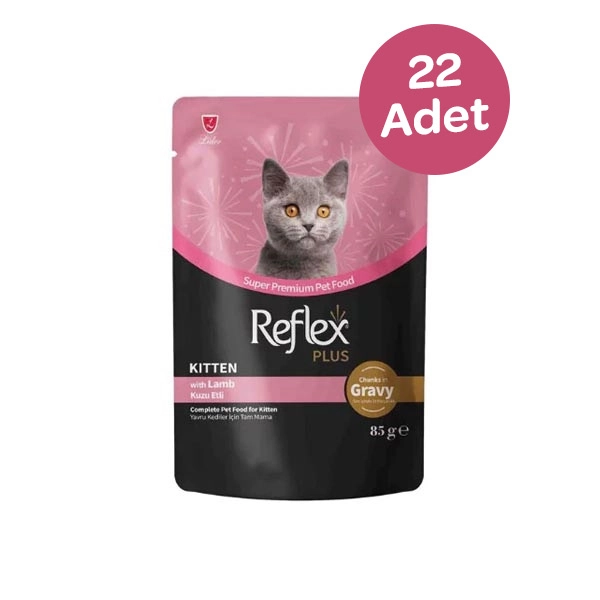 Reflex Plus Sos İçinde Et Parçacıklı Kuzu Etli Yavru Kedi Konservesi 85 gr x 22 Adet - 1
