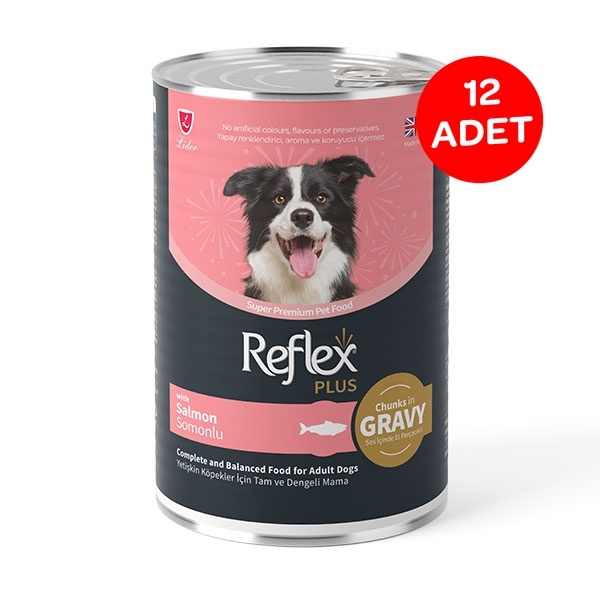 Reflex Plus Sos İçinde Et Parçacıklı Somonlu Yetişkin Köpek Maması 400 gr X 12 Adet - 1