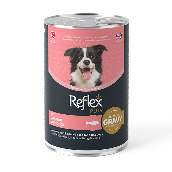 Reflex Plus sos içinde et parçacıklı somonlu yetişkin köpek maması 400 gr - 1