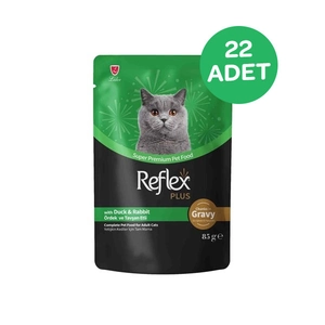 Reflex Plus Sos İçinde Parça Ördek ve Tavşan Etli Yetişkin Kedi Konservesi 85 Gr x 22 Adet