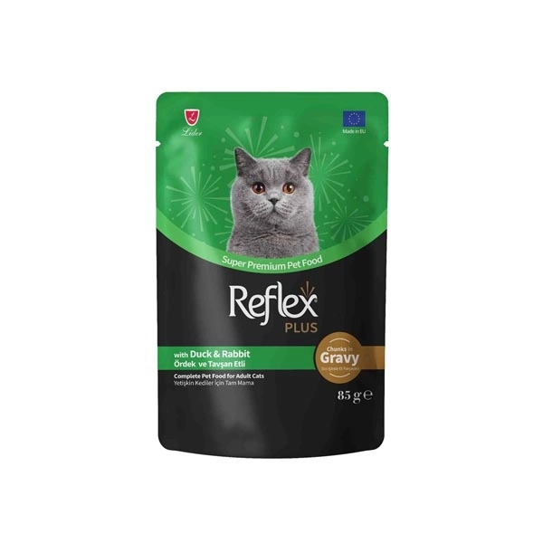 Reflex Plus Sos İçinde Parça Ördek ve Tavşan Etli Yetişkin Kedi Konservesi 85gr - 1