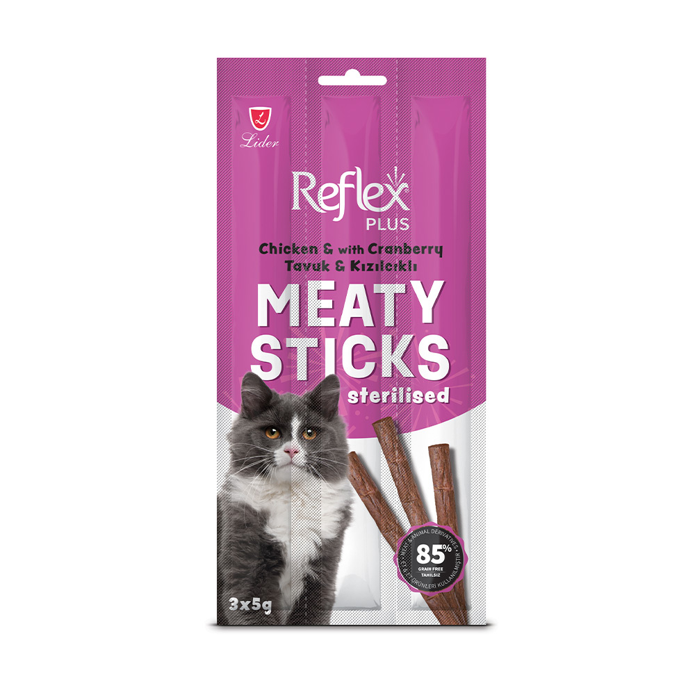 Reflex Plus Tavuklu ve Kızılcıklı Kısırlaştırılmış Kedi Ödül Çubuğu 15 g (3'lü) - 1