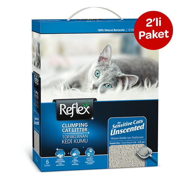Reflex Sensitive Parfümsüz Topaklanan Kedi Kumu 6 L (2 Adet) - 1