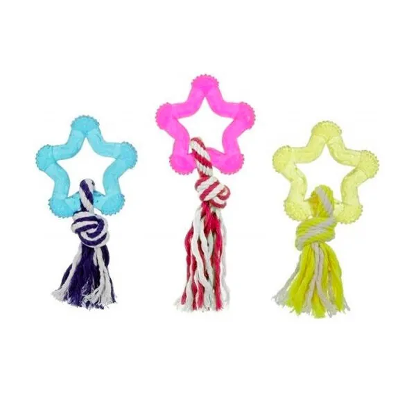 Flamingo Renkli Yıldız İpli Köpek Kemirme Oyuncağı 8 cm - 1