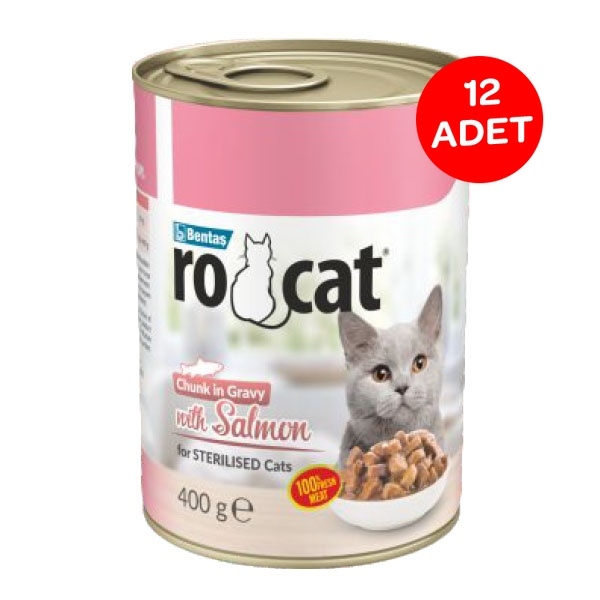 Ro-Cat Parça Etli Somonlu Kısırlaştırılmış Kedi Yaş Maması 400 Gr X 12 Adet - 1
