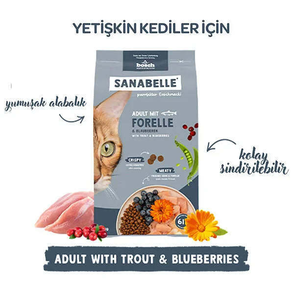Sanabelle Life Alabalıklı ve Yaban Mersinli Yetişkin Kuru Kedi Maması 8 Kg - 6