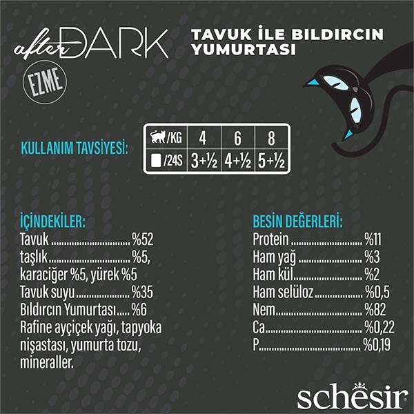 Schesir After Dark Tavuklu ve Bıldırcın Yumurtalı Pate Tam ve Dengeli Yetişkin Kedi Yaş Maması 80 g - 3