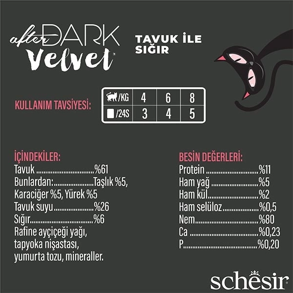 Schesir After Dark Pouch Tavuk ve Sığır Etli Tahılsız Yetişkin Kedi Konservesi 80gr - 3