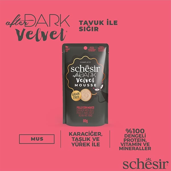 Schesir After Dark Tavuklu ve Sığır Etli Mus Tam ve Dengeli Yetişkin Kedi Yaş Maması 80 g - 5