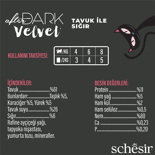 Schesir After Dark Tavuklu ve Sığır Etli Mus Tam ve Dengeli Yetişkin Kedi Yaş Maması 80 g - 3