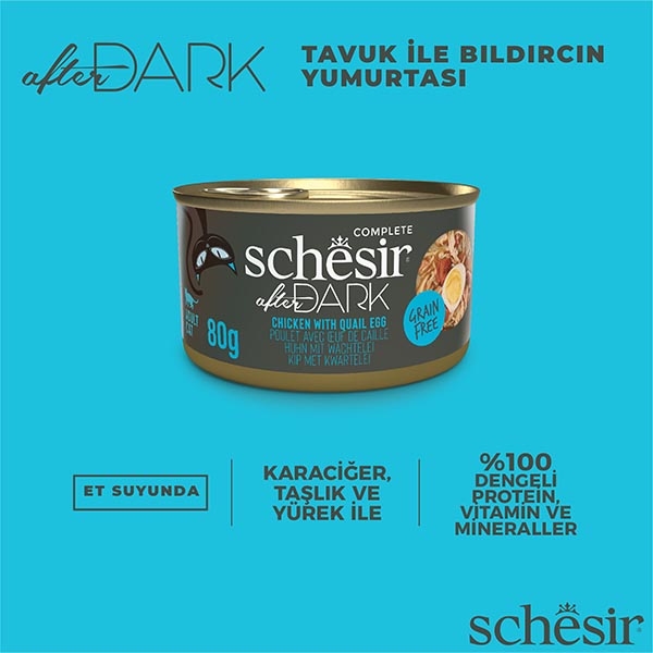 Schesir After Dark Tavuklu ve Bıldırcın Yumurtalı Et Suyunda Tam ve Dengeli Yetişkin Kedi Yaş Maması 80 g - 5